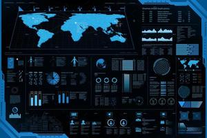 Tablero futurista de HUD con gráficos y mapas vector