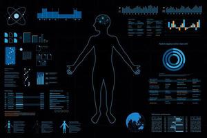 Futuristic dashboard with person outline and graph elements vector