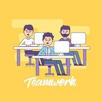 teamwork businessman with computer document information vector