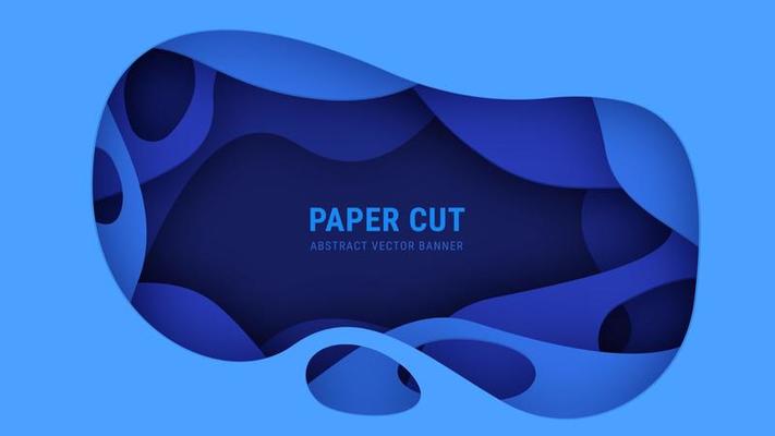 3D Abstract Blue Paper Cut Vector Banner