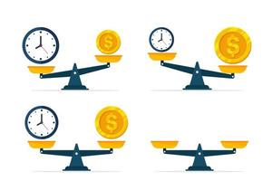 Set of watches and money on scales vector