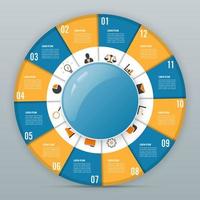 Circle chart infographic template with 12 options vector