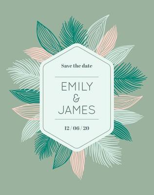 Pastel leaves frame with space for text. Wedding card.