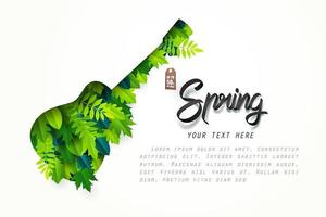 Spring Sale Banner in Paper art of Guitar with Leaves Inside vector