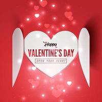 Paper art of heart pop up and open to Happy Valentine's day text in side vector