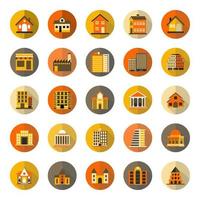 Icono plano edificios con larga sombra set vector