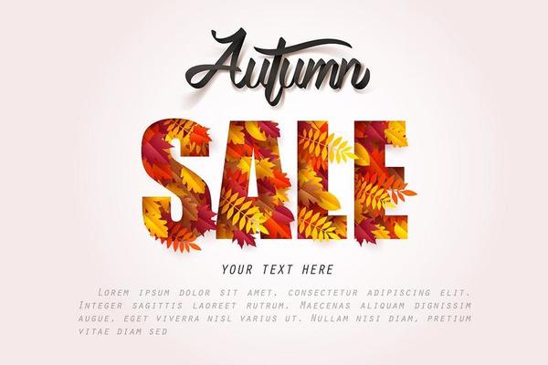 Paper art of Autumn sale calligraphy lettering with leaves inside text