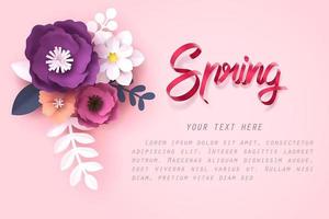 Paper art of Flower and Spring calligraphy lettering vector