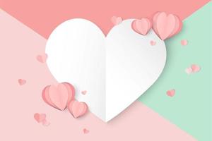 Valentines day background with colorful sections and paper cut hearts