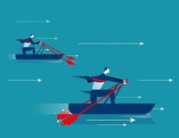 Businessman rowing boats competition vector