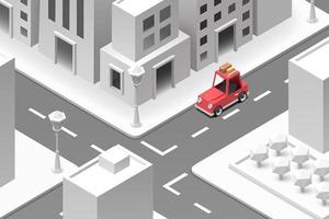 Red car in the white paper town vector