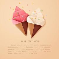 Paper art of ice cream with copy space vector