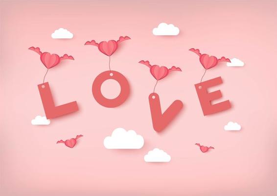 Valentines day vector background with pink hearts carrying Love text