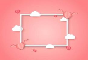 Valentines day frame with blank space and winged hearts and clouds vector