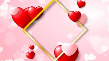 Romantic Heart background with Golden Diamond Frame vector