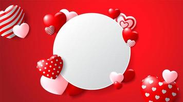 Blank Circle Frame with Patterned Hearts on Red Background vector