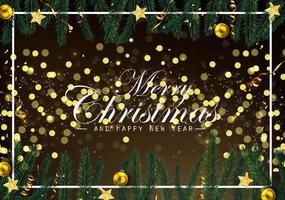 Christmas background with fir branches and golden ornaments vector