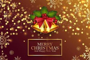 Christmas background golden bells and holly berries vector