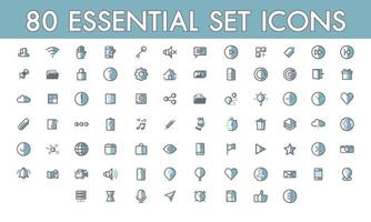 Set comunication simple 80 essential icon colorline filled outline symbols vector