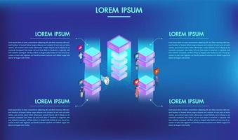 Concepto de procesamiento de tecnología de big data con 4 opciones o pasos infografía vector