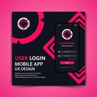 plantilla de aplicación de inicio de sesión de usuario móvil rosa y negra vector