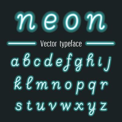Glowing neon hand drawn alphabet font.