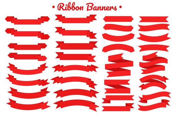 Flat red ribbon banner set
