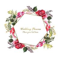 Invitación de boda con flores decorativas detrás del marco geométrico