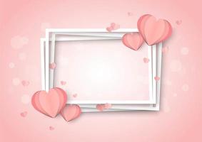 Valentines day pink background with heart shapes and stacked white frames vector