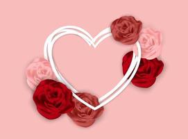 Valentines day pink background with roses and layered heart frame vector