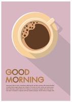 Diseño plano del cartel de la taza de café con texto de buenos días
