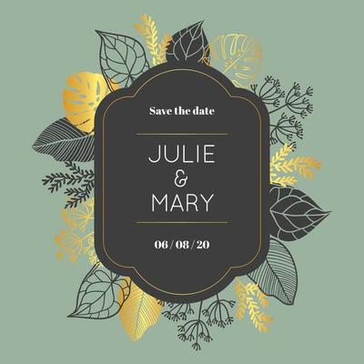 Gold and Gray Floral Wedding card with Rounded Frame with space for text