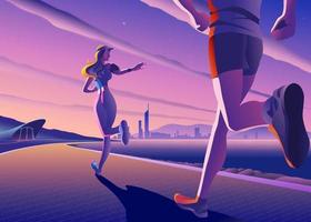 Couples jogging at park on a beautiful quiet morning vector