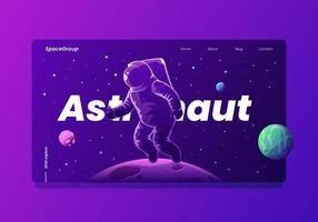 Astronaut In Space With Planets And Stars Landing Page vector