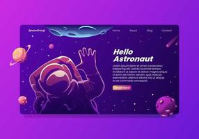 Hello Waving Astronaut Landing Page vector