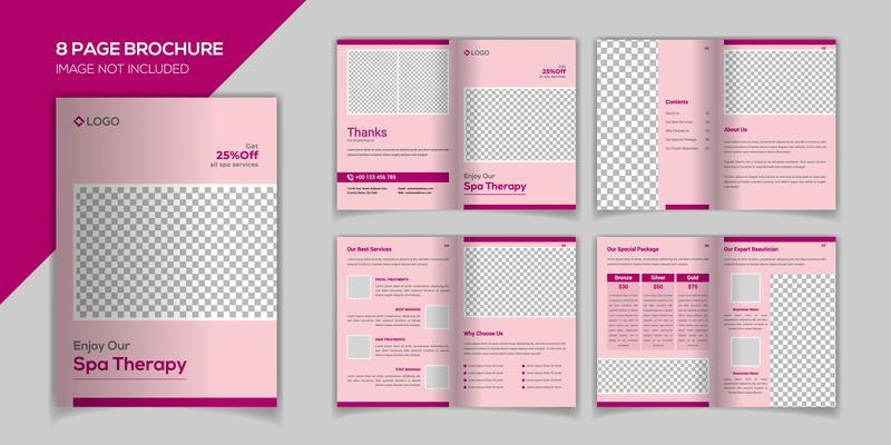 Spa 8 pages brochure design vector template