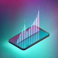 Fluctuated graph on smartphone vector