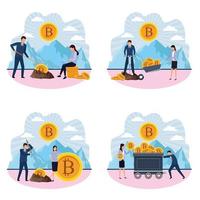 Conjunto de diseños de bitcoin de minería digital vector