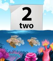 Número dos y dos peces bajo el mar vector