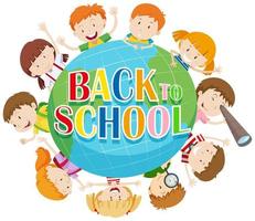 Back to school theme with kids around the globe vector