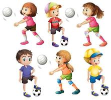 Niños jugando voleibol y fútbol vector