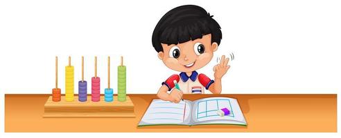 Boy calculating math on  desk vector