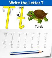 Letter T tracing alphabet worksheets vector