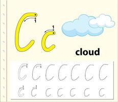 Letter C tracing alphabet worksheets vector