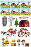 Set of farm object and background vector