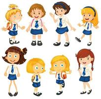 Eight schoolgirls in their uniforms vector