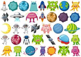 Conjunto de extraterrestres y objetos vector