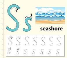 Letter S tracing alphabet worksheets vector