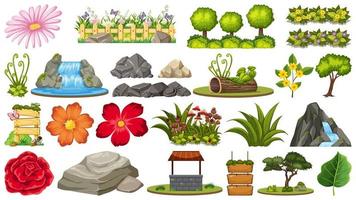 Conjunto de rocas y diferentes plantas. vector