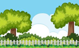 Tree and Bush Behind the Fence Scene vector